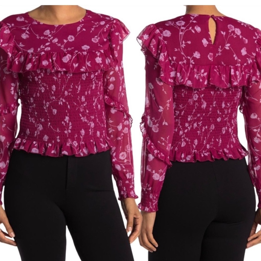 Wayf Floral Ruffle Blouse - Deep Pink